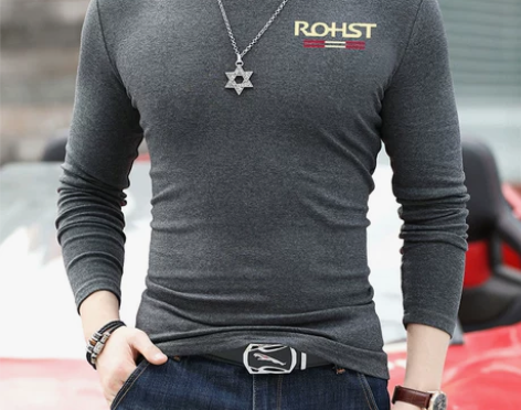 秋冬装纯棉加厚男士打底衫半高领印花内搭修身...