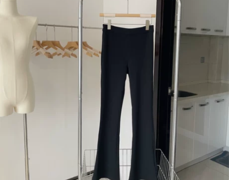 黑色开叉喇叭裤休闲裤夏女高腰显瘦微喇裤子小...