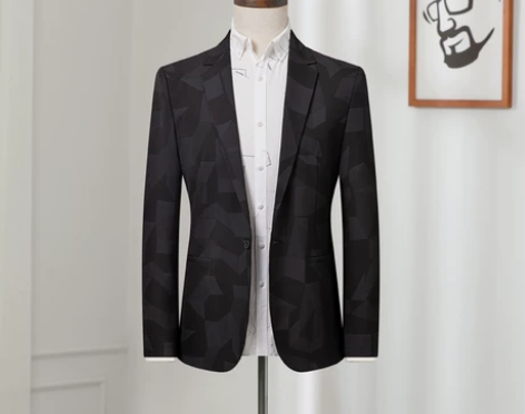 海澜之家黑色花纹春秋季男士休闲商务西服上衣...