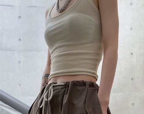 吊带背心女修身方领无袖螺纹辣妹打底内搭u领...