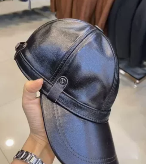 男士头层牛皮真皮皮帽新款棒球帽内里加棉带护...