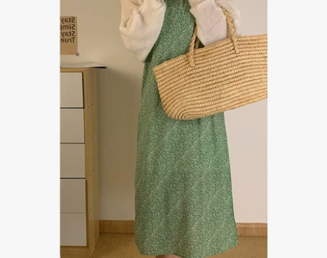 GraceLi绿色全新吊带连衣裙鱼尾裙法式...