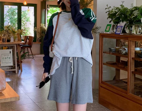 华夫格短裤女夏宽松2021新款休闲百搭中裤...