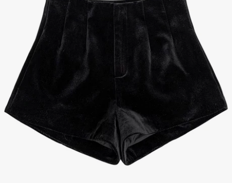 「白洋」黑色高腰丝绒短裤女2022秋冬季新...