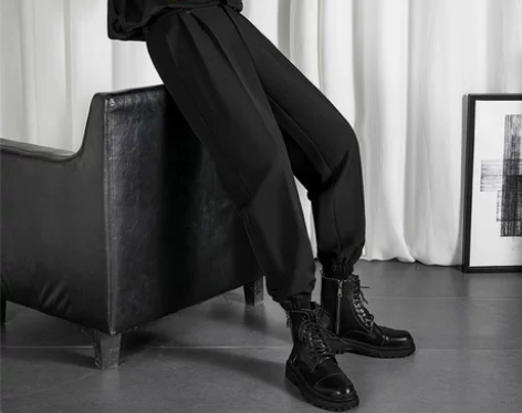 束脚西裤男宽松潮牌垂感配马丁靴休闲裤大码春...