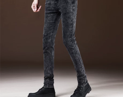 冬季加绒牛仔裤男加厚修身小脚深色冬天保暖带...