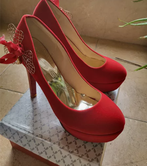 防水台大码女红色蝴蝶结单鞋婚鞋礼服鞋 大码...