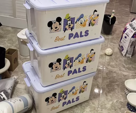 爱丽思可爱卡通塑料可叠加大号有盖箱子食品储...