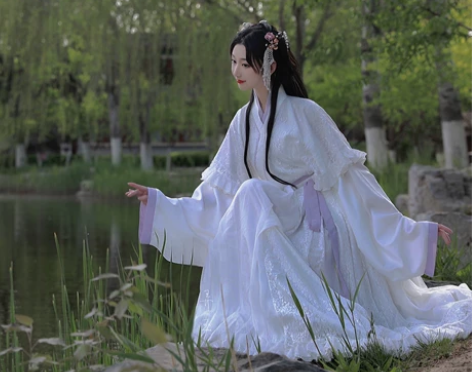 赴秋辞原创汉服白云晋制三件套春夏秋蕾丝白直...