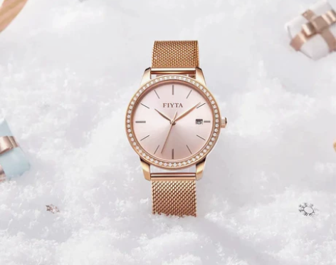 飞亚达FIYTA 玫瑰金编织带优雅手表 感...