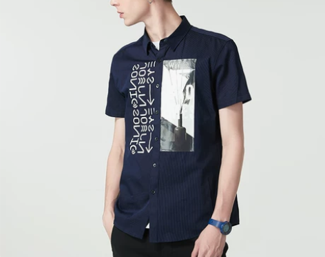 kikc短袖衬衫男夏季新款韩版个性印花尖领...