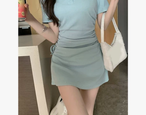 港味polo连衣裙女新款夏装韩系收腰显瘦短...