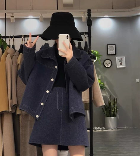 FFAN◆牛仔风羊毛双面呢外套短裙阔腿裤女...