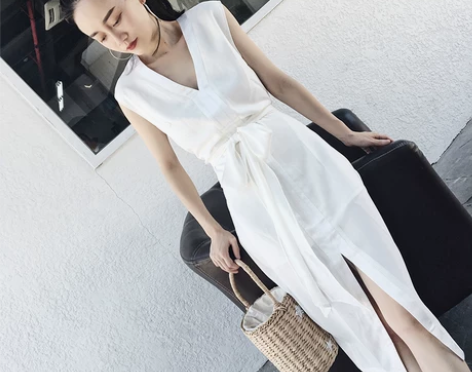 Abby设计款极简风 白色无袖v-neck...