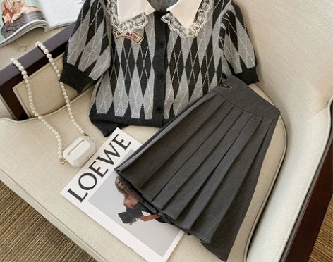 港风复古学院风套装男女2022新款夏季小个...