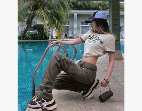 BeerBro美式复古高腰直筒休闲裤女春欧...