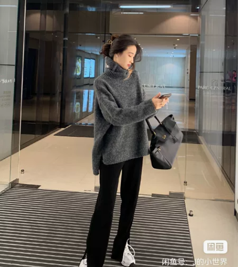 开叉坑条休闲裤女秋冬款韩版亲肤垂感拖地长裤...