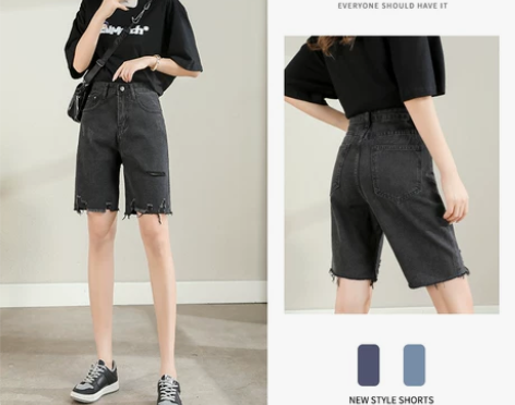 【划算价】破洞五分牛仔短裤女2021夏季薄...