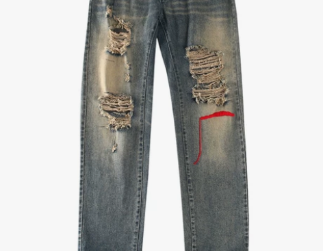 BANDITK GANGN做旧水洗破洞牛仔...