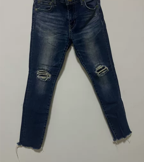 假破洞下脚蓝色牛仔裤不加绒女 105斤～1...