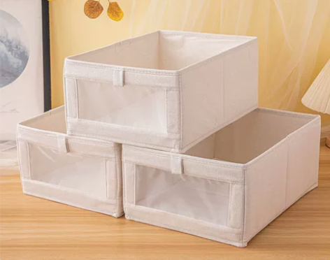 特价处理棉麻衣服收纳盒布艺收纳箱可视窗衣物...