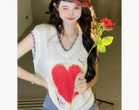 纯欲甜辣v领背心女夏外穿设计感小众宽松独特...