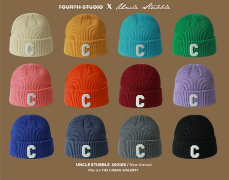 胡茬叔叔冬季新品针织帽女生字母C标百搭毛线...