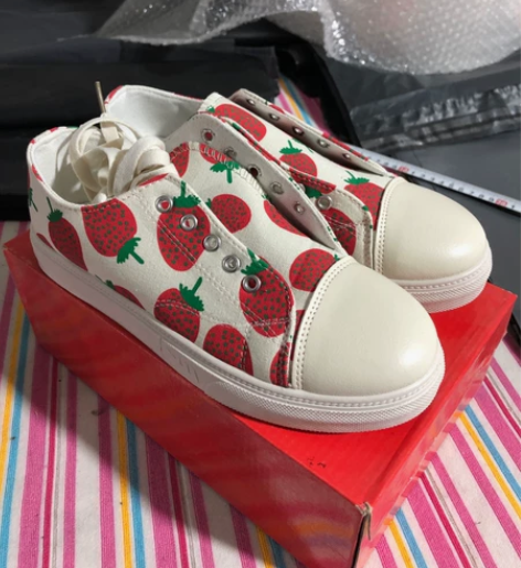 全新草莓帆布鞋，10元一双包邮 码数：38，39底很软，10...