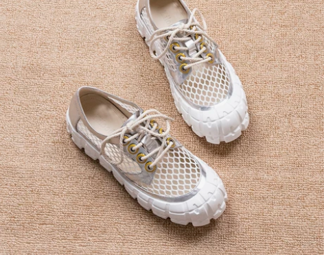 原创网纱镂空单鞋厚底真皮松糕凉鞋女ins潮...