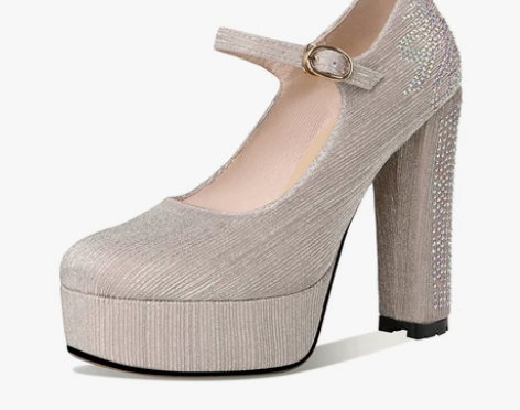 超高跟单鞋女新款圆头一字扣高跟鞋粗跟防水台...