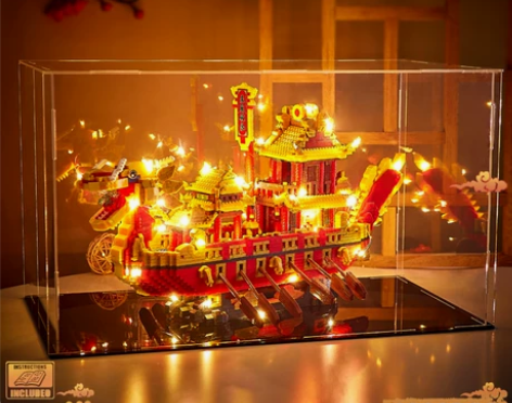 一帆风顺积木帆船龙舟拼装玩具高难度中式建筑...