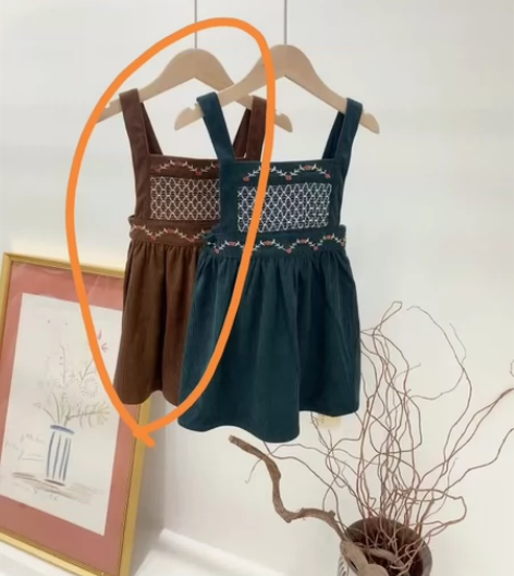 森系复古刺绣冬季加绒背带裙 120码咖色，...