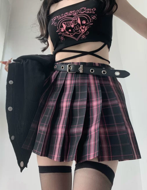 短裙半身裙小辣猫哥哥家原创正版黑粉格jk制...