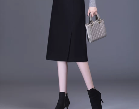 黑色毛呢半身裙女包臀裙一步裙中长款2021...