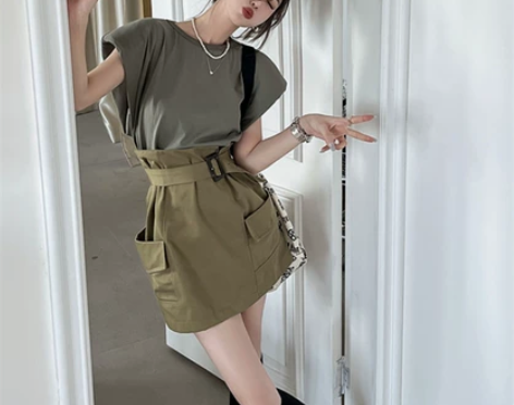 港味军绿色半身裙女夏季设计感工装裙高腰裙子...