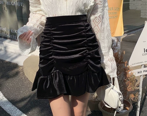 金丝绒鱼尾裙半身裙女大码包臀裙秋冬高腰短裙...