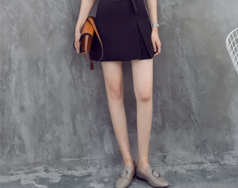 原水纯色显瘦百搭高腰a字裙chic风半身裙...