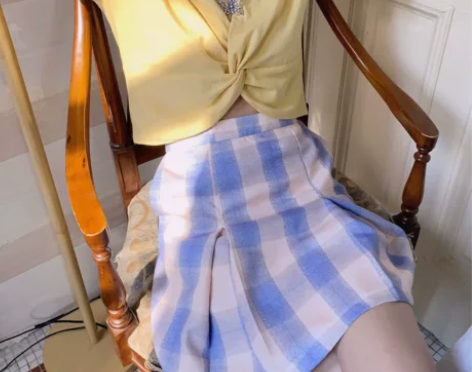 紫色格子纹百褶裙半身裙a字裙高腰百搭201...