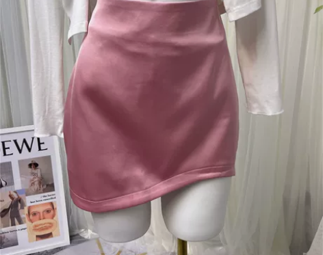 直播间网红订单款设计感弧线下摆缎面包臀a字...