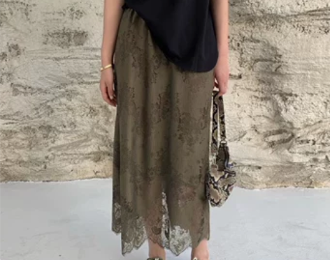 十三行ersan新款欧美风松紧腰蕾丝钩花半...