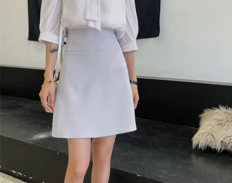 2020春季新款a字裙纯色半身裙女高腰短裙...
