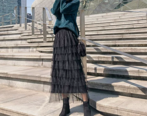 半身裙秋冬女2018新款高腰金丝绒百褶网纱...