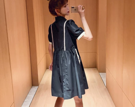 小谷粒学院风法式拼接连衣裙甜美夏新款薄款减...