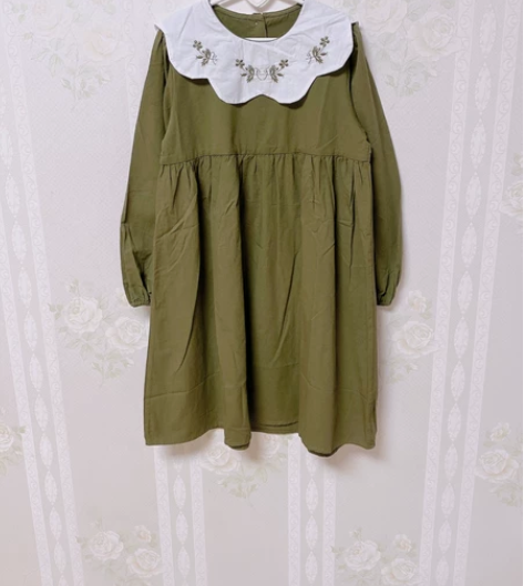 全新150码数码数精致韩版娃娃领墨绿色田园...