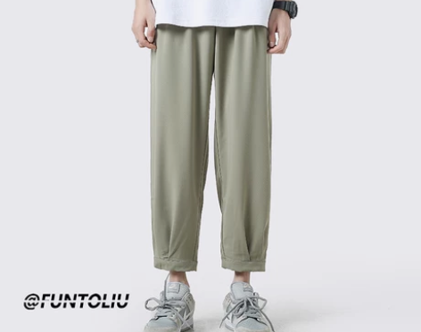 夏季休闲裤男士宽松纯色直筒束脚锥形裤韩版潮...