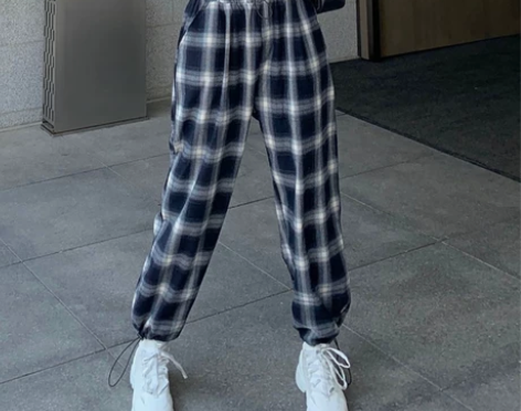 格子裤女夏季2020新款薄款韩版高腰阔腿休...