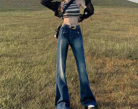 ZNZW多口袋阔腿工装牛仔裤女2022年新...