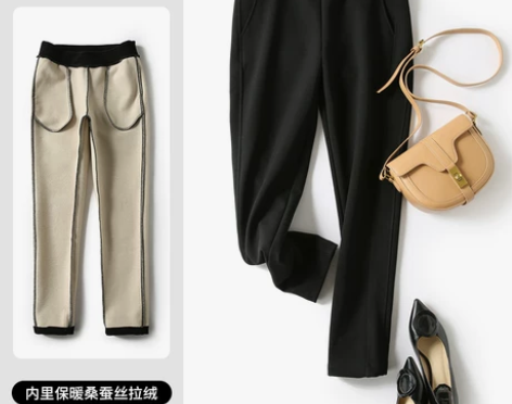 桑蚕丝拉绒打底裤通勤铅笔裤真丝小脚裤冬季保...