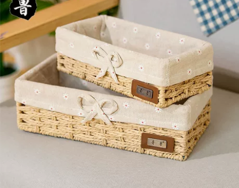 奇鲁草编收纳筐藤编篮布艺桌面葱姜蒜收纳盒钥...