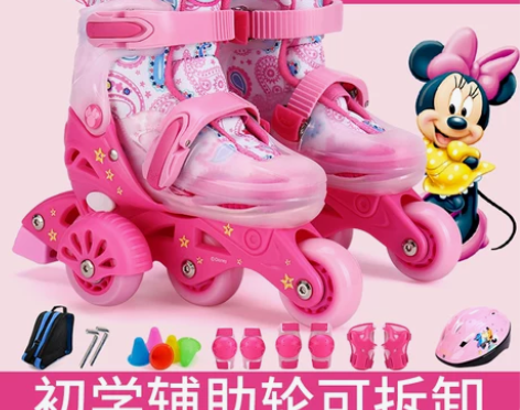 迪士尼溜冰鞋儿童初学者3岁滑冰鞋2双排轮滑...